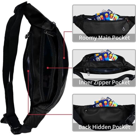Fanny Pack for Men Women, Waterproof Sports Waist Bag Pack, Belt Bag for Travel - Picture 4 of 7